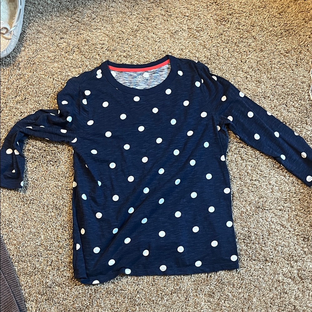 St. John's Bay Navy and White Polka Dot Long Sleeve Tee